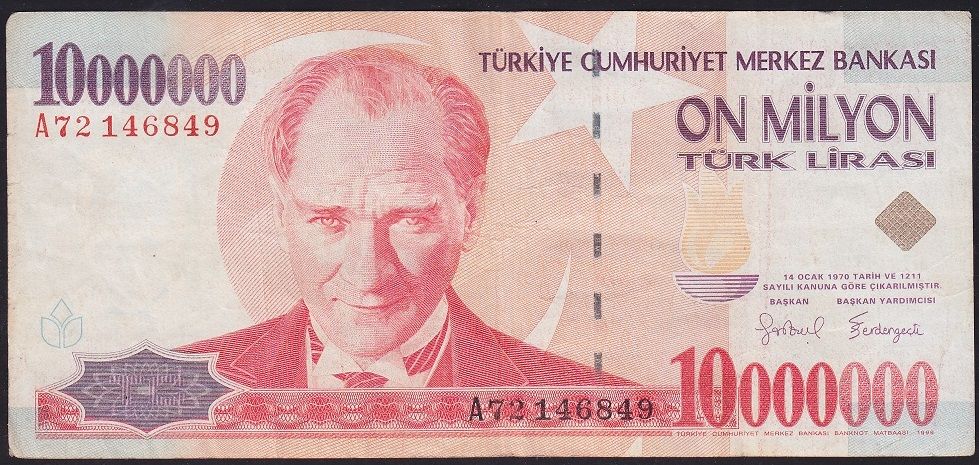 7.Emisyon 10 000 000 Lira A72 146849 Çok Temiz