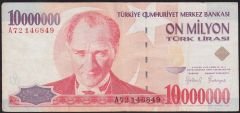7.Emisyon 10 000 000 Lira A72 146849 Çok Temiz