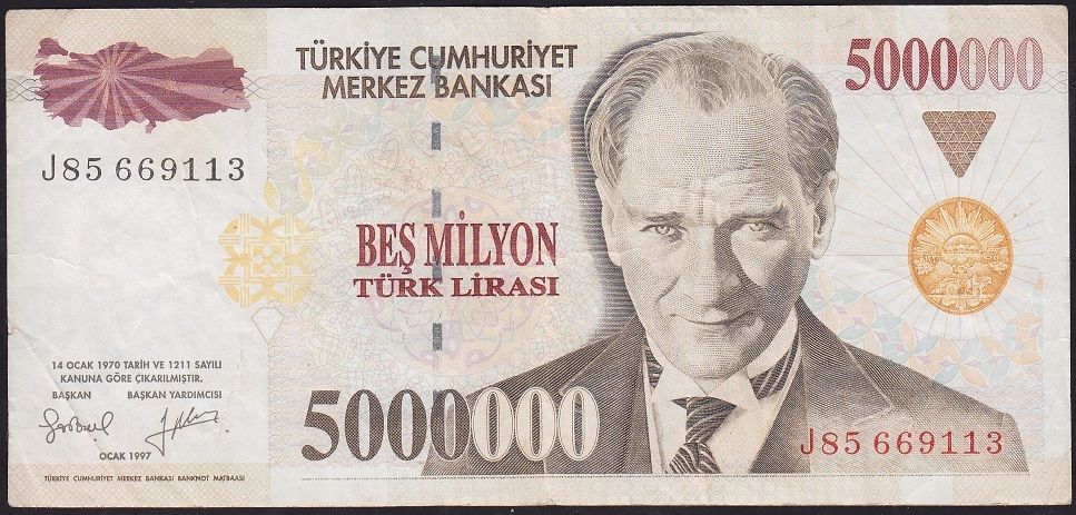 7.Emisyon 5 000 000 Lira J85 669113 Çok Temiz+