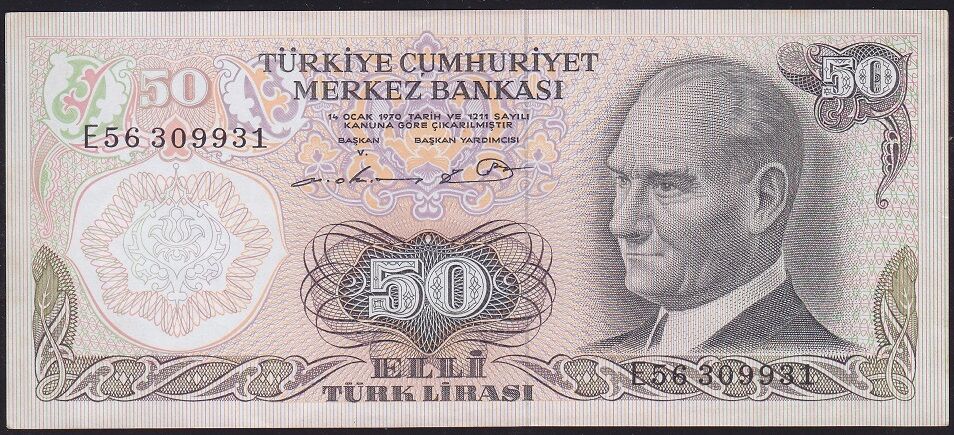 6.Emisyon 1.Tertip 50 Lira E56 309931 Çilaltı