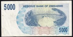 Zimbabwe 5000 Dolar 2007 Çok Çok Temiz Pick 45