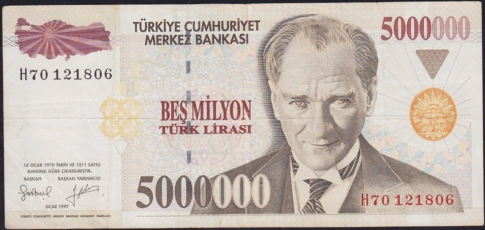 7.Emisyon 5 000 000 Lira H70 121806 Çok Temiz
