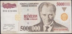 7.Emisyon 5 000 000 Lira H70 121806 Çok Temiz