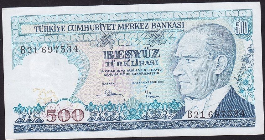 7.Emisyon 1.Tertip 500 Lira B21 697534 Çok Temiz+