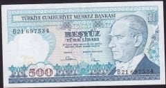7.Emisyon 1.Tertip 500 Lira B21 697534 Çok Temiz+