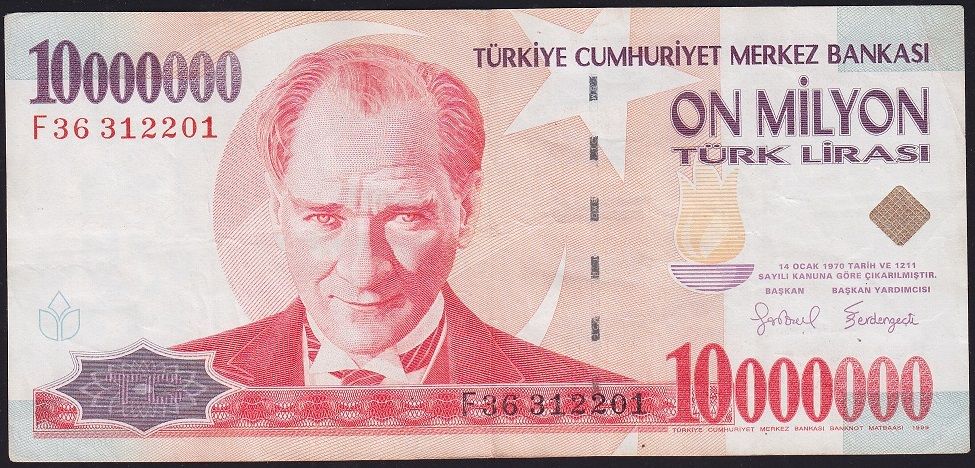 7.Emisyon 10 000 000 Lira F36 312201 Çok Temiz+