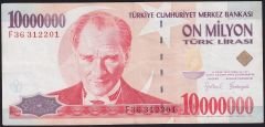 7.Emisyon 10 000 000 Lira F36 312201 Çok Temiz+
