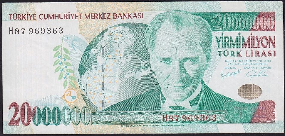 7.Emisyon 20 000 000 Lira H87 969363 Temiz
