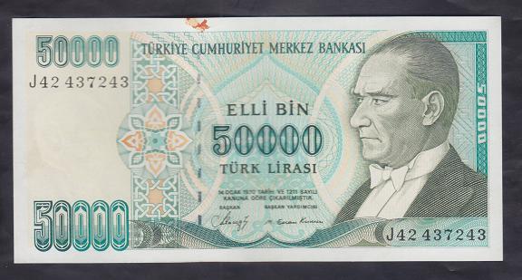 7.EMİSYON 1.TERTİP 50000 LİRA J42 437243 ÇİLALTI