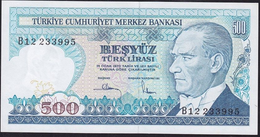 7.Emisyon 1.Tertip 500 Lira B12 233995 Çil