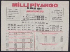 1986 19 MART PİYANGO LİSTESİ