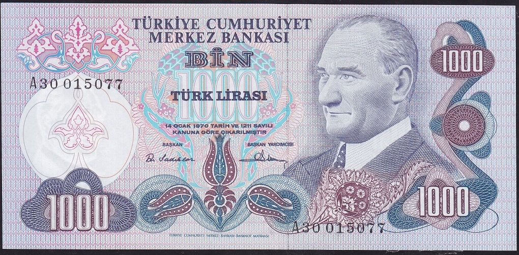 6.Emisyon 1.Tertip 1000 Lira A30 015077 Çilaltı Çil