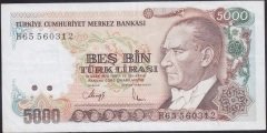 7.EMİSYON 4.TERTİP 5000 LİRA H65 560312 ÇÇT eski kağıt para değerleri