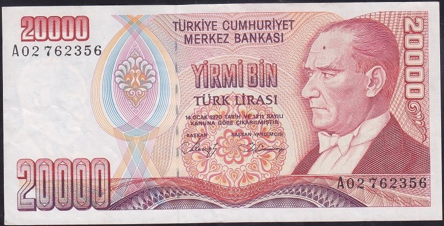 7.Emisyon 1.Tertip 20000 Lira A02 762356  Çok Çok Temiz
