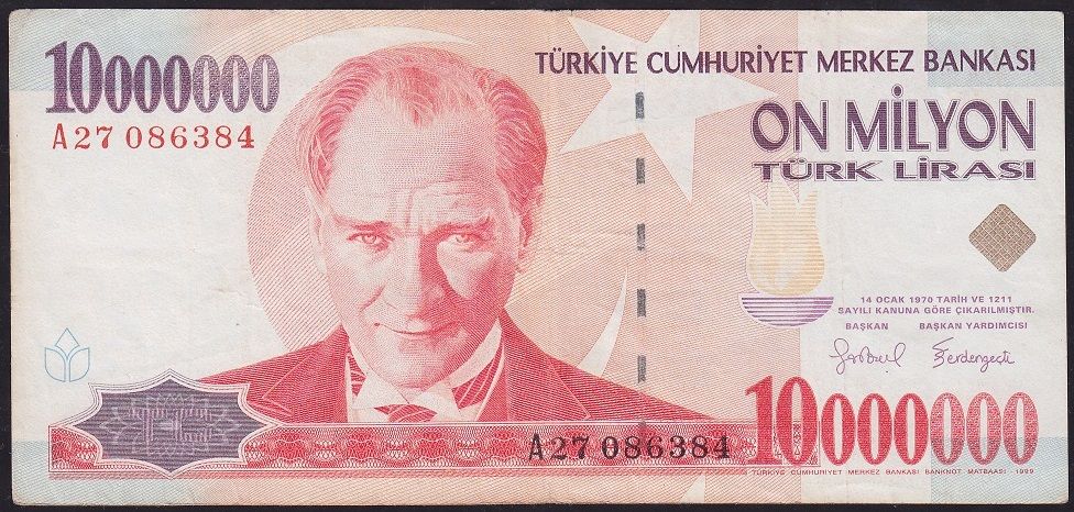 7.Emisyon 10 000 000 Lira A27 086384 Çok Temiz