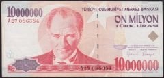 7.Emisyon 10 000 000 Lira A27 086384 Çok Temiz