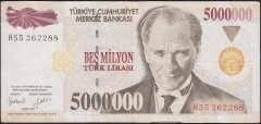 7.Emisyon 5 000 000 Lira H55 262288 Çok Temiz+