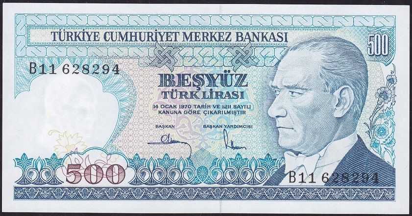 7.Emisyon 1.Tertip 500 Lira B11 628294 Çil