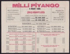 1986 9 MART PİYANGO LİSTESİ