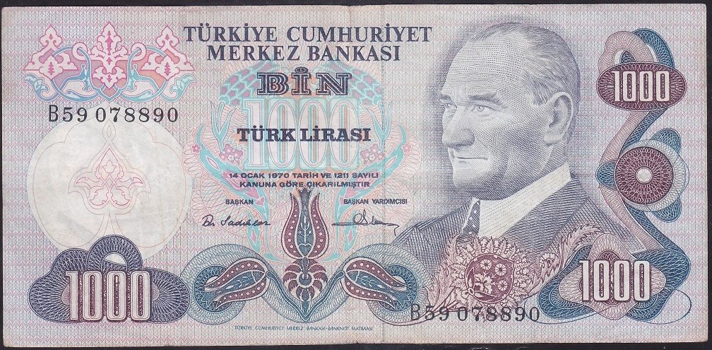 6.EMİSYON 1.TERTİP 1000 LİRA B59 078890 ÇOK TEMİZ +