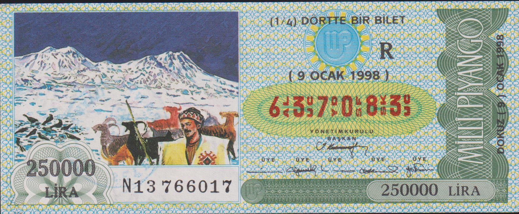 1998 9 Ocak Çeyrek Bilet - R Serisi