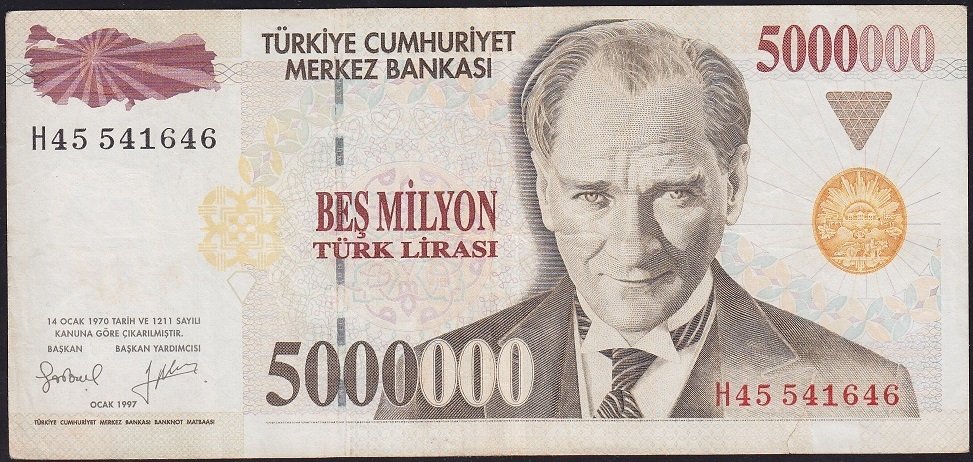 7.Emisyon 5 000 000 Lira H45 541646 Çok Temiz