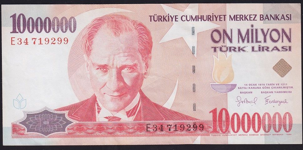 7.Emisyon 10 000 000 Lira E34 719299 Çok Temiz+