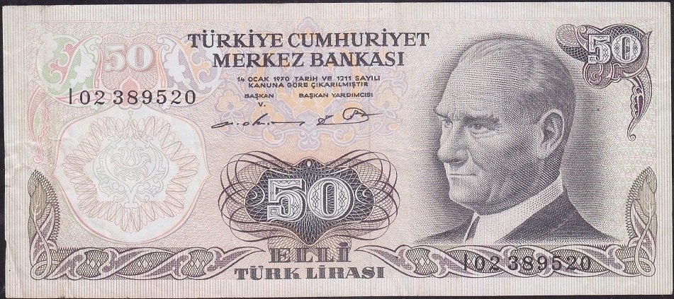 6.Emisyon 1.Tertip 50 Lira I02 389520 Çok Temiz +