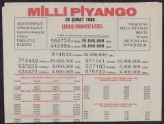 1986 28 ŞUBAT PİYANGO LİSTESİ