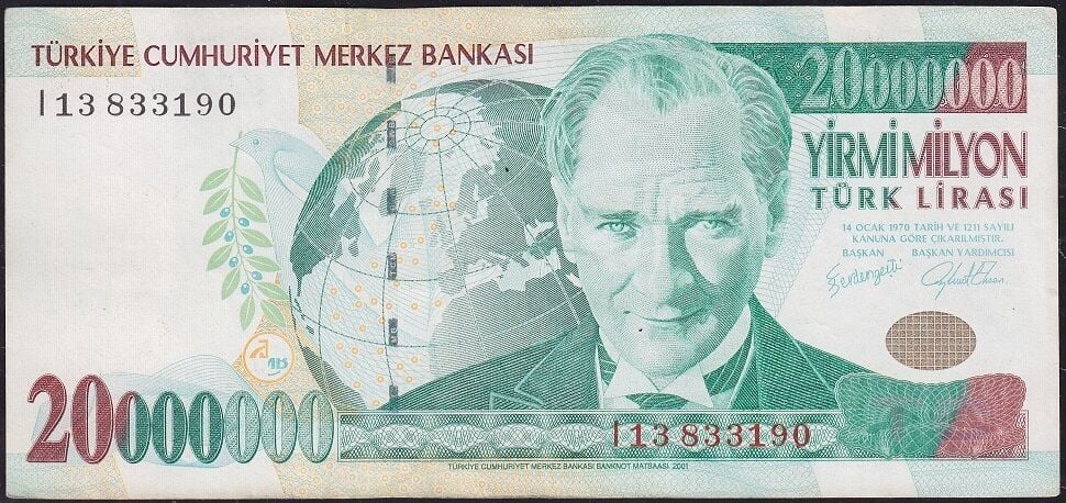 7.Emisyon 20 000 000 Lira I13 833190 Çok Temiz+