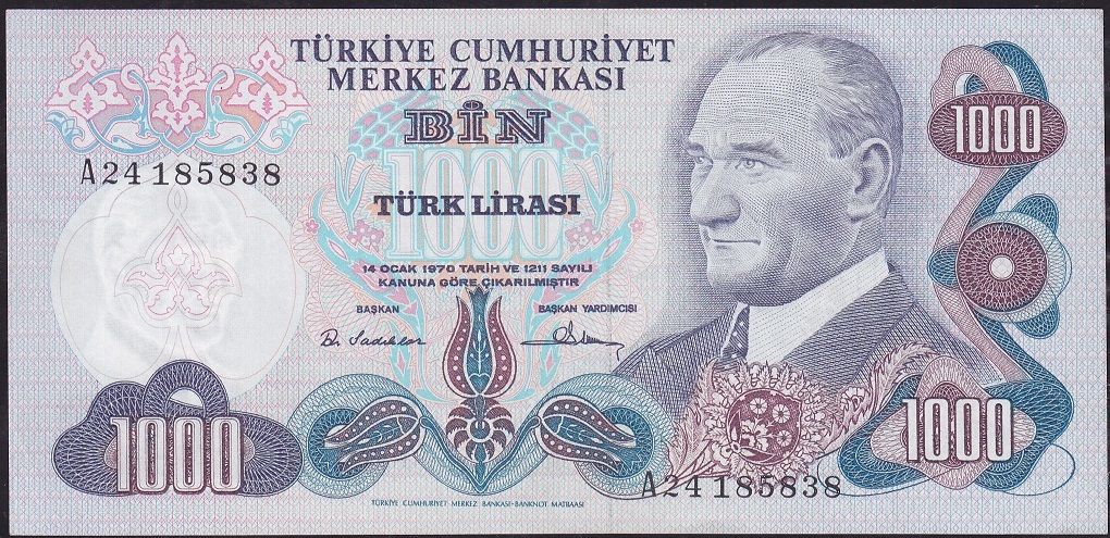 6.Emisyon 1.Tertip 1000 Lira A24 185838 Ççt Çilaltı