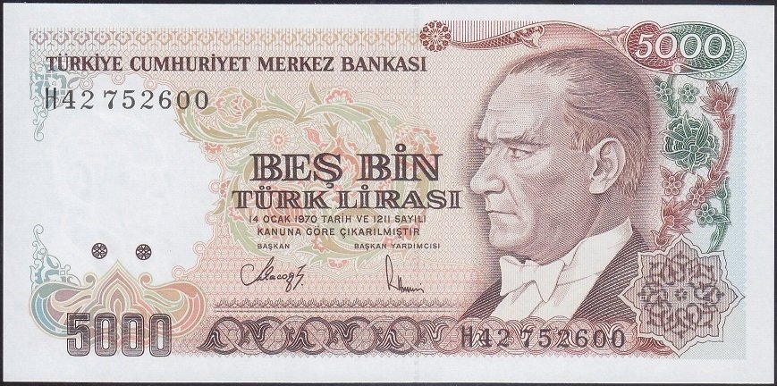 7.EMİSYON 4.TERTİP 5000 LİRA H42 752600 ÇİL