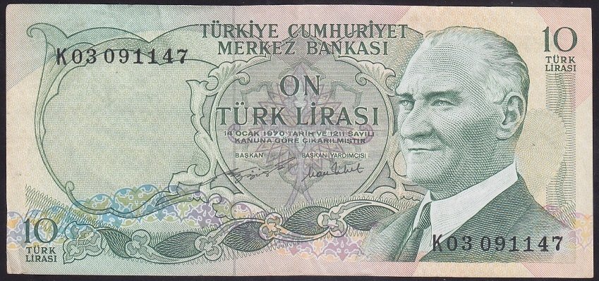 6.EMİSYON 2.TERTİP 10 LİRA K03 091147 ÇÇT eski kağıt para alan yerler