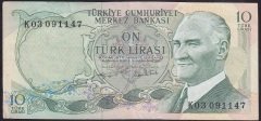 6.EMİSYON 2.TERTİP 10 LİRA K03 091147 ÇÇT eski kağıt para alan yerler
