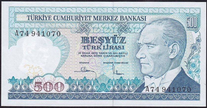 7.Emisyon 1.Tertip 500 Lira A74 941070 Çil