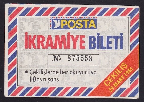 POSTA İKRAMİYE BİLETİ 1985