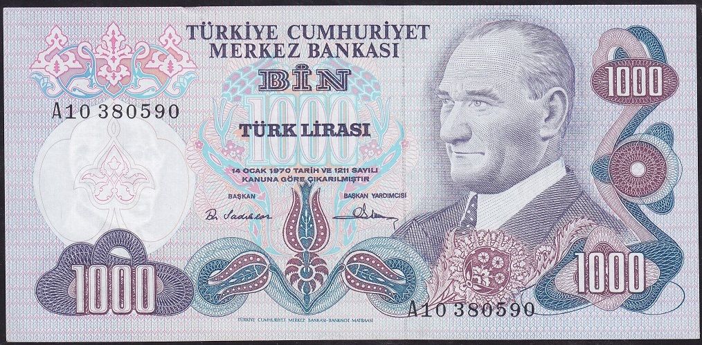 6.Emisyon 1.Tertip 1000 Lira A10 380590 Çilaltı Çil