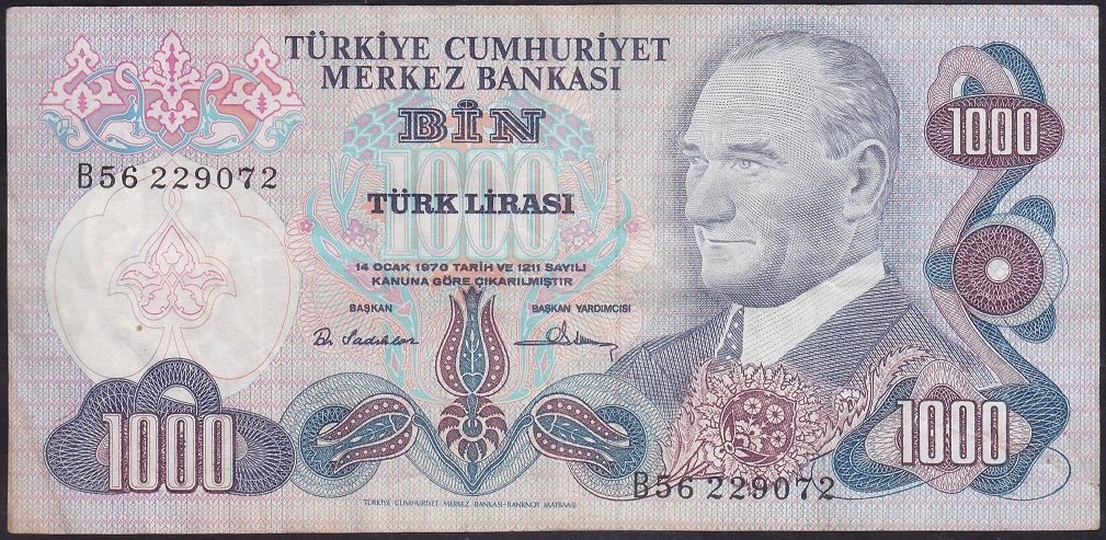 6.EMİSYON 1.TERTİP 1000 LİRA B56 229072 ÇOK TEMİZ