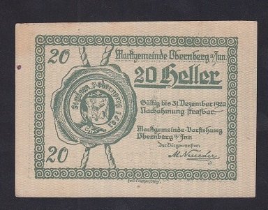 AVUSTURYA 20 HELLER NOTGELD 1920 ÇİL