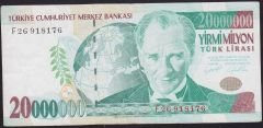 7.Emisyon 20 000 000 Lira F26 918176 Çok Temiz+