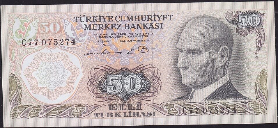 6.Emisyon 1.Tertip 50 Lira C77 075274 Çilaltı Çil