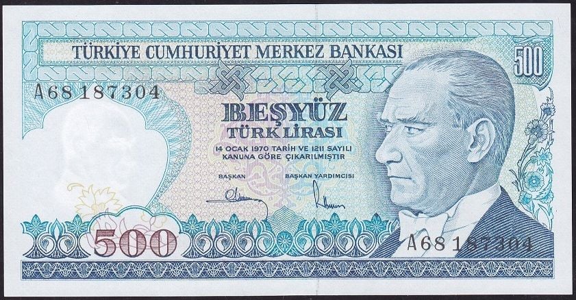 7.Emisyon 1.Tertip 500 Lira A68 187304 Çil