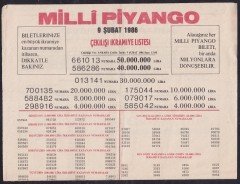 1986 9 ŞUBAT PİYANGO LİSTESİ