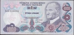 6.Emisyon 1.Tertip 1000 Lira A09 326070 Çok Temiz+