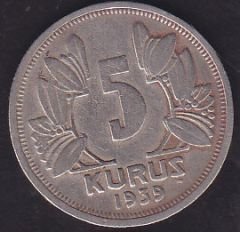 1939 Yılı 5 Kuruş