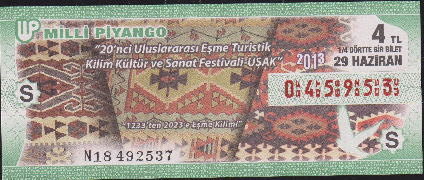 2013 29 Haziran Çeyrek Bilet - S Serisi