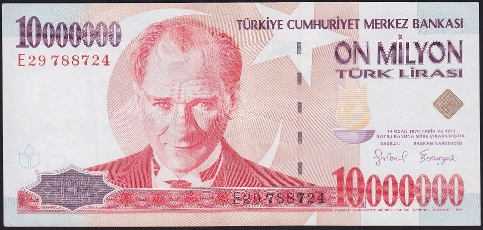 7.Emisyon 10 000 000 Lira E29 788724 Çok Çok Temiz+
