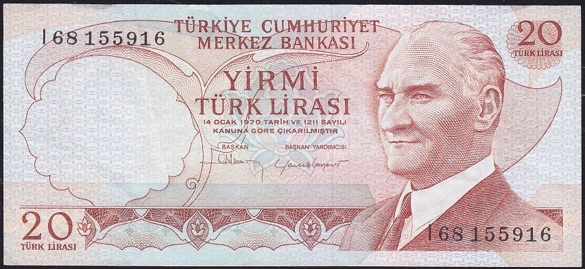 6.Emisyon 4.Tertip 20 Lira I68 155916 Çok Temiz+