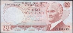 6.Emisyon 4.Tertip 20 Lira I68 155916 Çok Temiz+