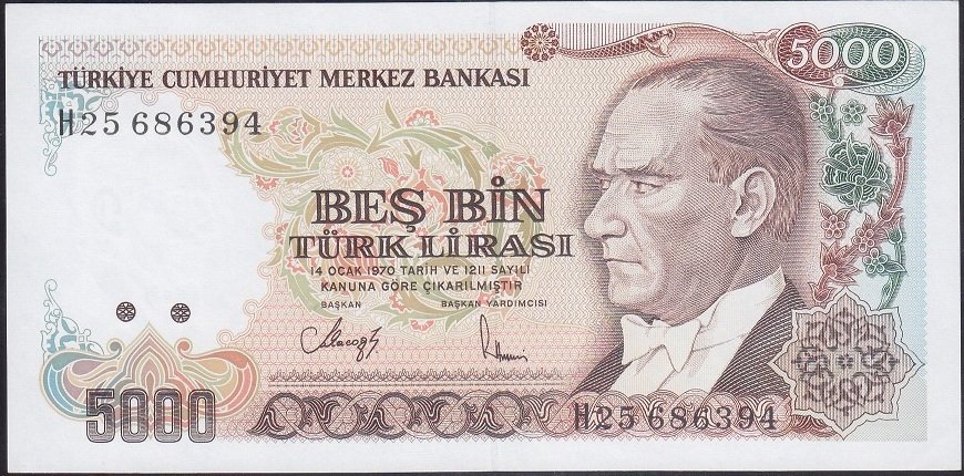 7.EMİSYON 4.TERTİP 5000 LİRA H25 686394 ÇİL